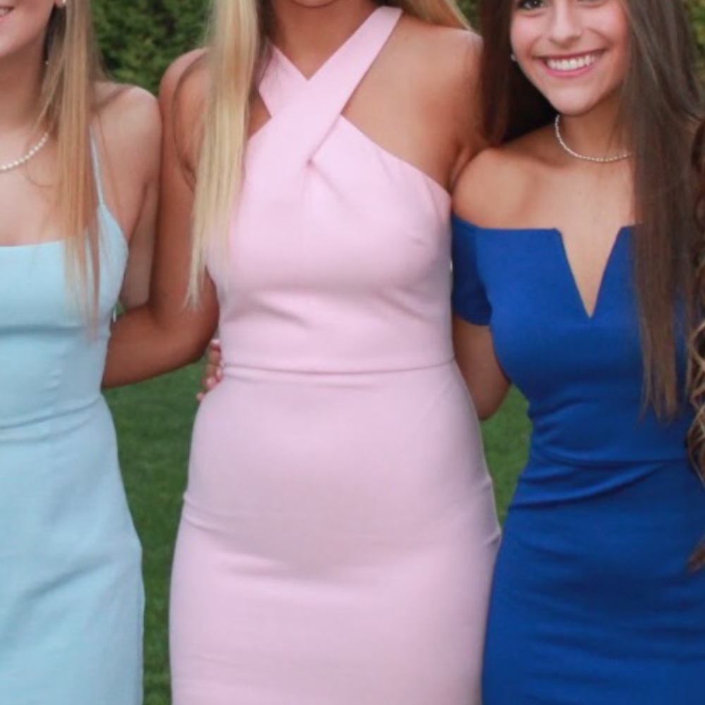 Likely pink high neck mini dress